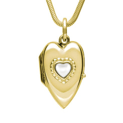 9ct Yellow Gold Bauxite Beaded Edge Heart Locket Necklace, P2104.