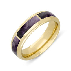 9ct Yellow Gold Blue John Gap Channel 8mm Wedding Band Ring, R587.