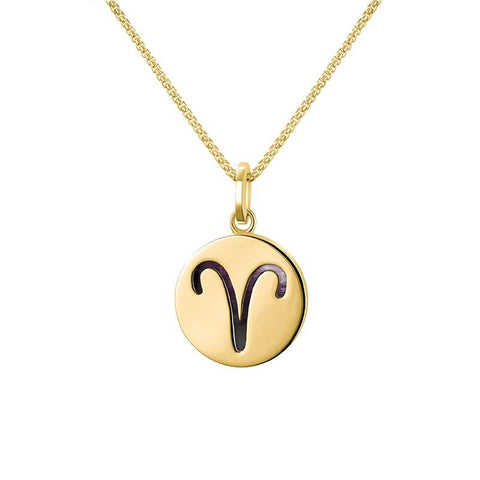 9ct Yellow Gold Blue John Zodiac Aries Round Necklace, P3600.