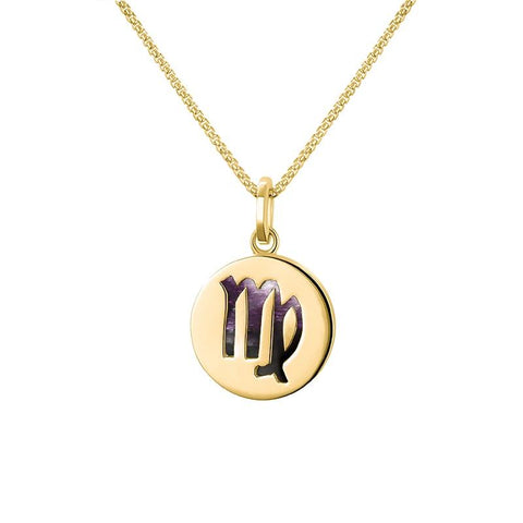 9ct Yellow Gold Blue John Zodiac Virgo Round Necklace, P3604.