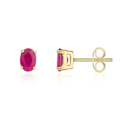 9ct Yellow Gold Ruby 6x4mm Oval Claw Set Stud Earrings. 33-23-025._2