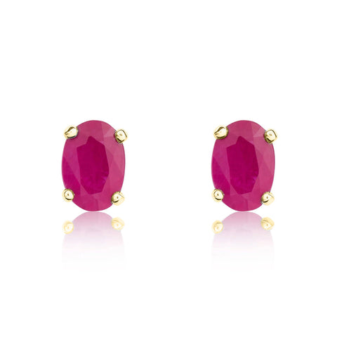 9ct Yellow Gold Ruby 6x4mm Oval Claw Set Stud Earrings. 33-23-025.