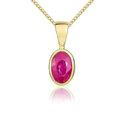 9ct Yellow Gold Ruby 6x4mm Oval Rub Over Set Pendant 62-61-002.