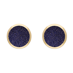 9ct Yellow Gold Sterling Silver Blue Goldstone Stepping Stones Round Stud Earrings E1292