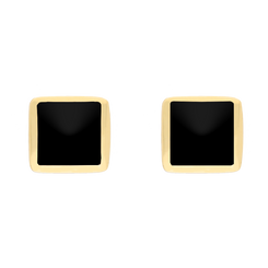9ct Yellow Gold Sterling Silver Whitby Jet Stepping Stones Square Stud Earrings E1295