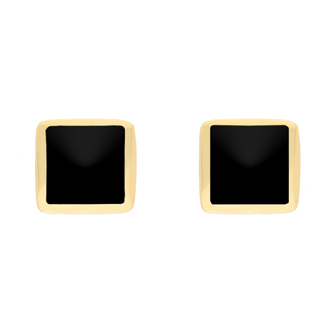 9ct Yellow Gold Sterling Silver Whitby Jet Stepping Stones Square Stud Earrings E1295