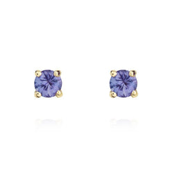 9ct Yellow Gold Tanzanite 3mm Round Claw Set Stud Earrings 33-24-067.