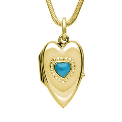 9ct Yellow Gold Turquoise Beaded Edge Heart Locket Necklace. P2104.9ct Yellow Gold Turquoise Beaded Edge Heart Locket Necklace. P2104.