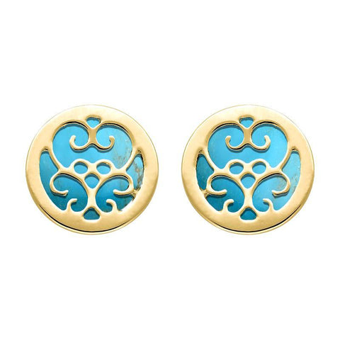 9ct Yellow Gold Turquoise Flore Filigree Earrings, E1782