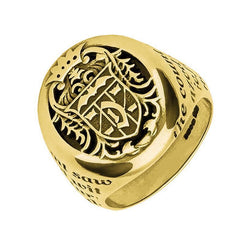 9ct Yellow Gold Whitby Jet Dracula Crest Replica Signet Ring. R622.