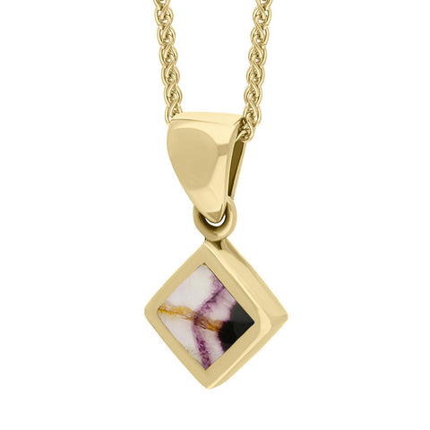 9ct Yellow Gold Blue John Dinky Square Necklace, P327.