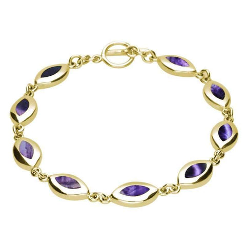 9ct Yellow Gold Blue John Framed Marquise Bracelet. B462.