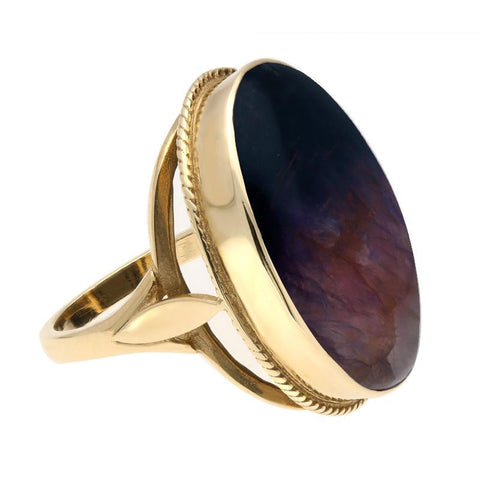 9ct Yellow Gold Blue John Large Rope Edged Ring. R066