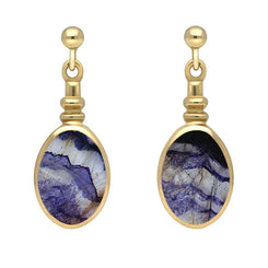 9ct Yellow Gold Blue John Oval Bottletop Drop Earrings E056