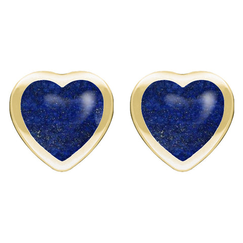 9ct Yellow Gold Lapis Lazuli Large Framed Heart Stud Earrings. E433.