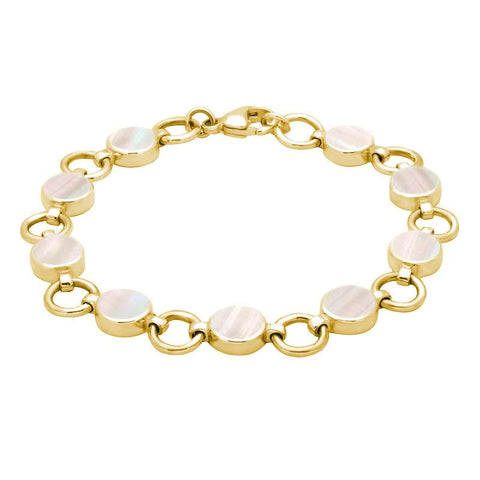 9ct Yellow Gold Mother of Pearl Nine Stone Round Ring Bracelet. B537.