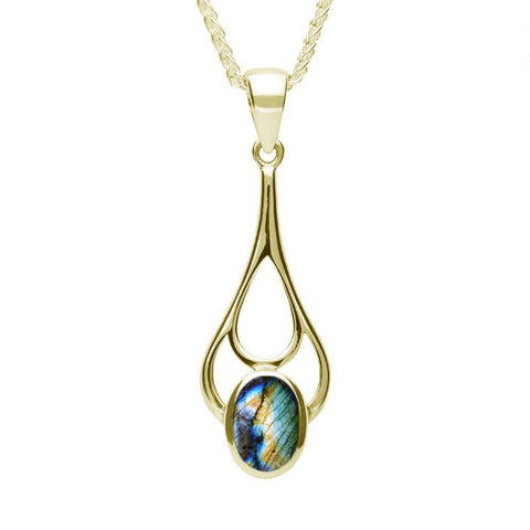 9ct Yellow Gold Spectrolite Oval Spoon Necklace, P161.