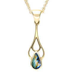 9ct Yellow Gold Spectrolite Pear Spoon Necklace, P162.
