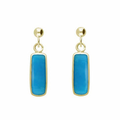 9ct Yellow Gold Turquoise Oblong Drop Earrings E226
