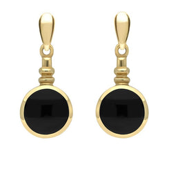 9ct Yellow Gold Whitby Jet Bottle Top Drop Earrings E054