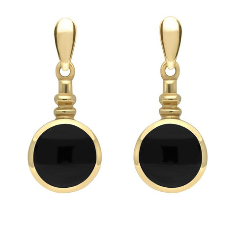 9ct Yellow Gold Whitby Jet Bottle Top Drop Earrings E054