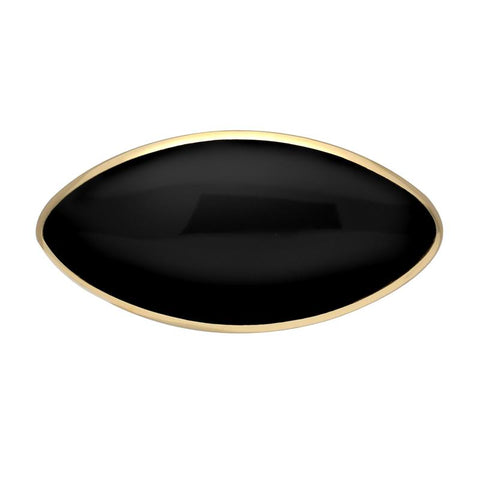 9ct Yellow Gold Whitby Jet Contemporary Long Oval Brooch. M083.