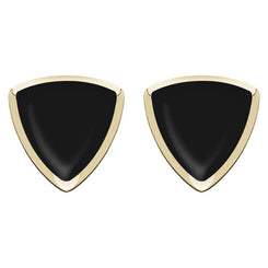 9ct Yellow Gold Whitby Jet Curved Triangle Stud Earrings. E203.