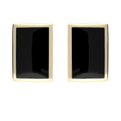 9ct Yellow Gold Whitby Jet Oblong Stud Earrings. E014.