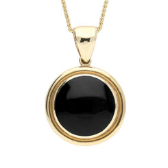 9ct Yellow Gold Whitby Jet Framed Round Necklace P248