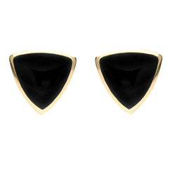 9ct Yellow Gold Whitby Jet Large Curved Triangle Stud Earrings. E209.