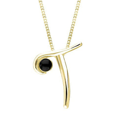 9ct Yellow Gold Whitby Jet Love Letters Initial T Necklace P3467C