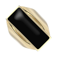 9ct Yellow Gold Whitby Jet Medium Oblong Ring. R065.