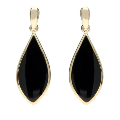 9ct Yellow Gold Whitby Jet Pointed Pear Drop Earrings E218