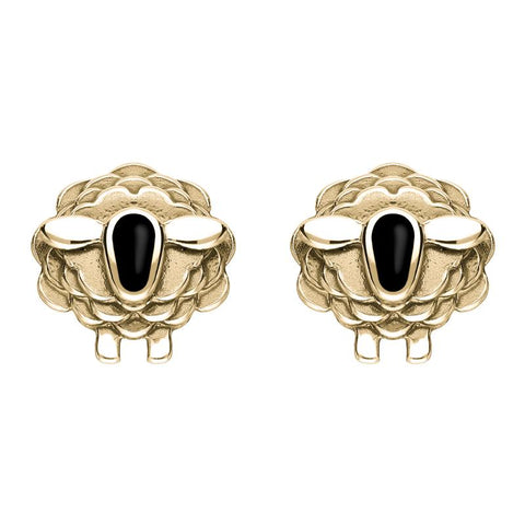 9ct Yellow Gold Whitby Jet Sheep Stud Earrings E2530