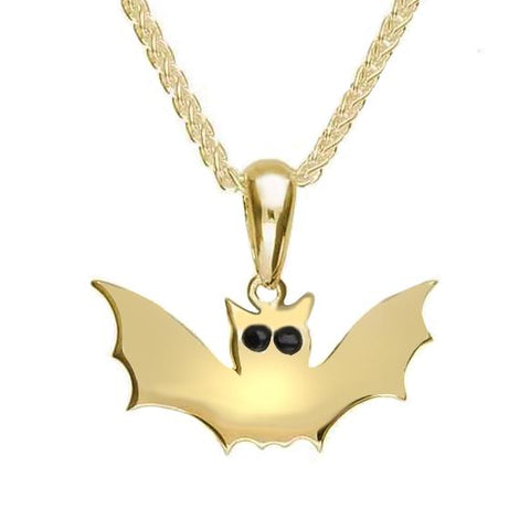 9ct Yellow Gold Whitby Jet Small Bat Necklace P819