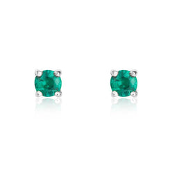 9ct White Gold Emerald 3mm Round Claw Set Stud Earrings. 33-22-054.