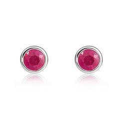 9ct White Gold Ruby 4mm Round Rub Over Set Stud Earrings. 33-23-003.