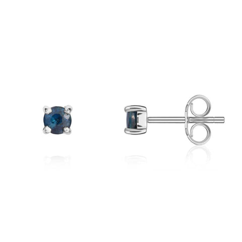 9ct White Gold Sapphire 3mm Round Claw Set Stud Earrings, 33-21-006_2