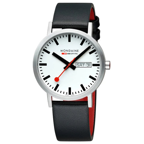 Mondaine Classic Day Date Black Vegan Leather Watch