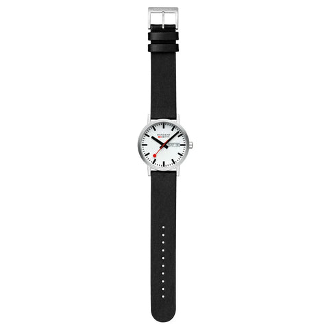 Mondaine Classic Day Date Black Vegan Leather Watch
