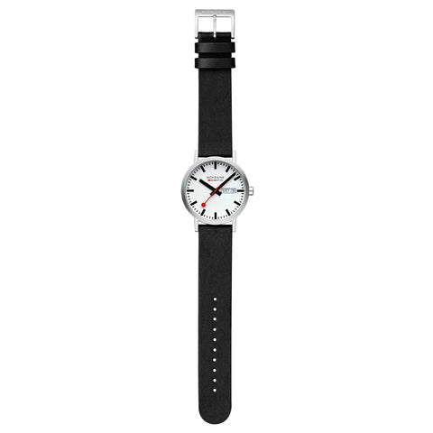 Mondaine Classic Day Date Black Vegan Leather Watch