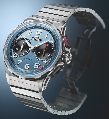 Angelus Chronodate Titanium Storm Blue Bracelet Watch