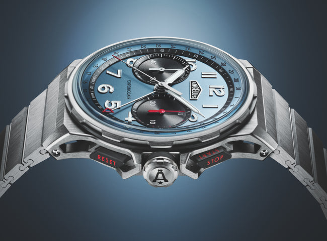 Angelus Chronodate Titanium Storm Blue Bracelet Watch