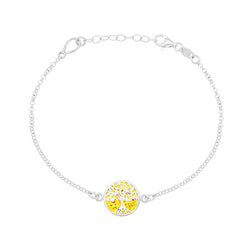 Sterling Silver Amber Round Tree of Life Chain Bracelet
