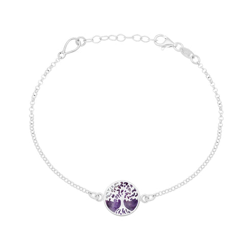 Sterling Silver Blue John Round Tree of Life Chain Bracelet