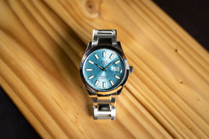 Ball Watch Company Engineer III Marvelight Chronometer Watch with blue dial, steel bracelet, steel case