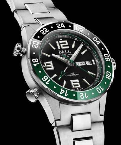 Ball Watch Company Roadmaster Marine GMT Limited Edition Watch with black dial, titanium strap, titanium case