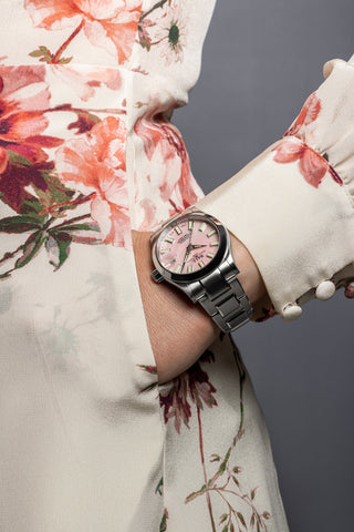 Ball Watch Company Engineer III Marvelight Chronometer 36 Watch with pink dial, steel bracelet, steel case