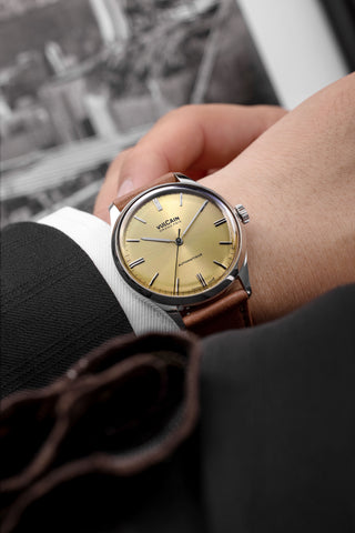 Vulcain Grand Prix Champagne Black Calf Leather Watch