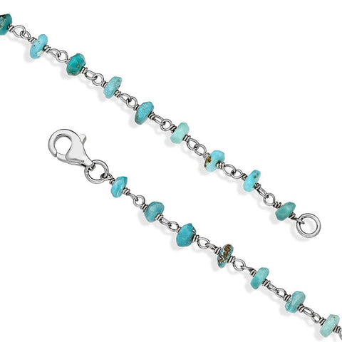 00109603 W Hamond Sterling Silver Turquoise 4mm Bead Chain Link Necklace, N952_30.